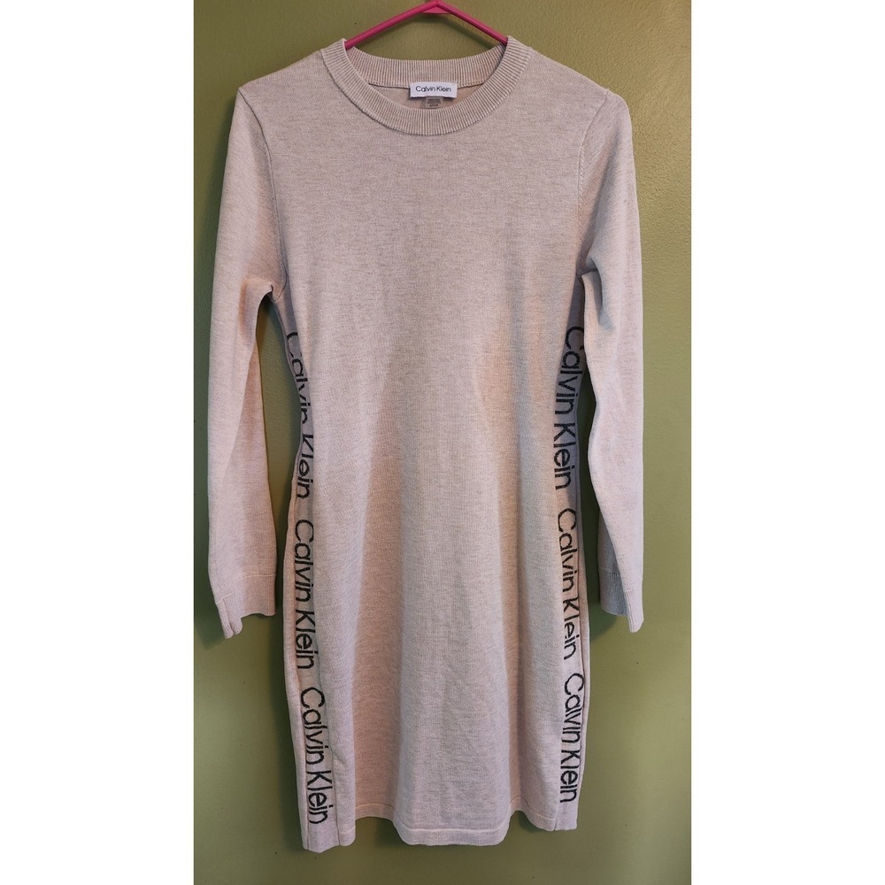 Calvin Klein Womens Long Sleeve Midi Dress Beige Small‎